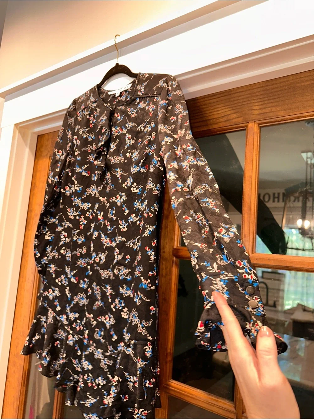 NWOT Veronica Beard Preston Silk Size 6 Black Floral Ruffle Long-Sleeve Dress - Picture 5 of 12